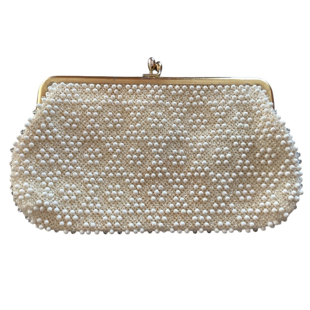 Vintage St. Thomas Corde Bead Ivory Beaded Small Coin Clutch Bag